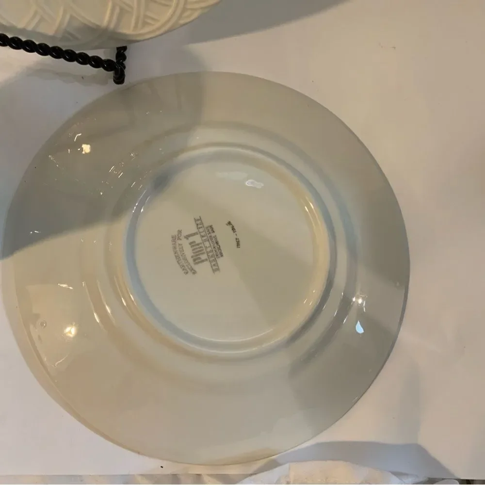 Set PIER 1 BASKET RELIEF Pattern Dinner Salad Plate Bowl Mug